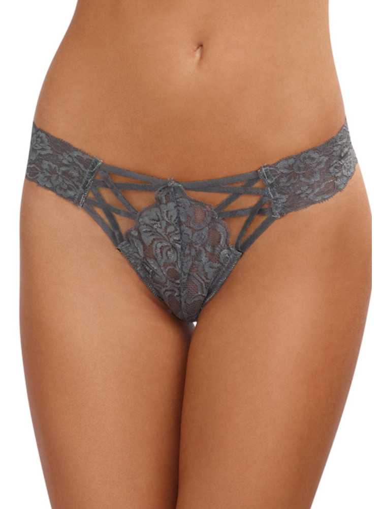 Tanga gris dentelle sexy ajouré sur l'avant - DG1435SLA