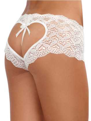 Shorty blanc de dentelle ouvert et ajouré sur les fesses forme coeur - DG1442WHT