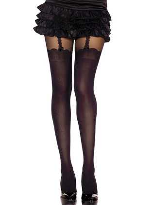 Collant nylon fantaisie opaque noir style bas jarreteles - MH7247BLK