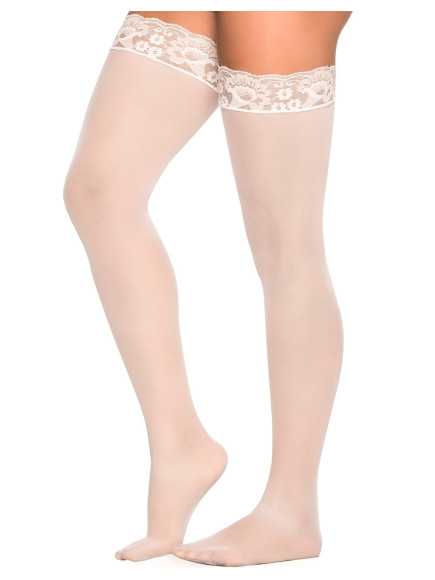 Bas nylon blancs autofixants jarretières dentelle - MAL1094WHT