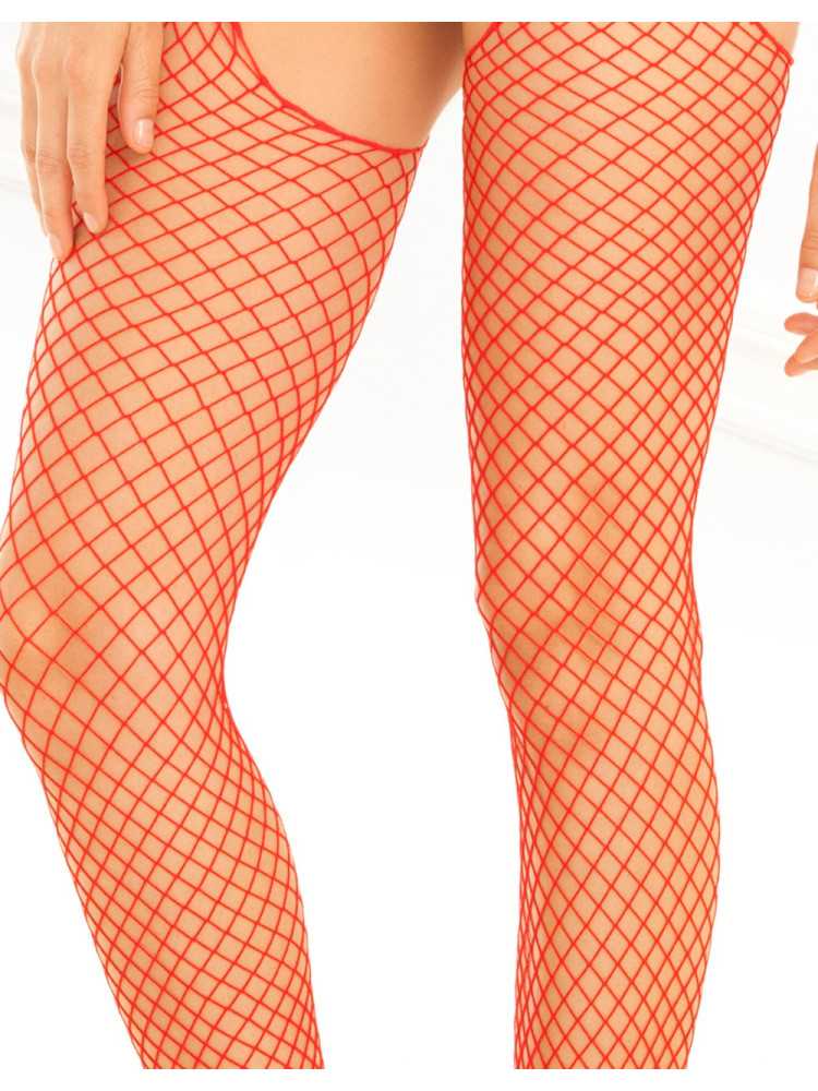 Bodystocking rouge filet ouvert devant et derrière - REN7002-RED