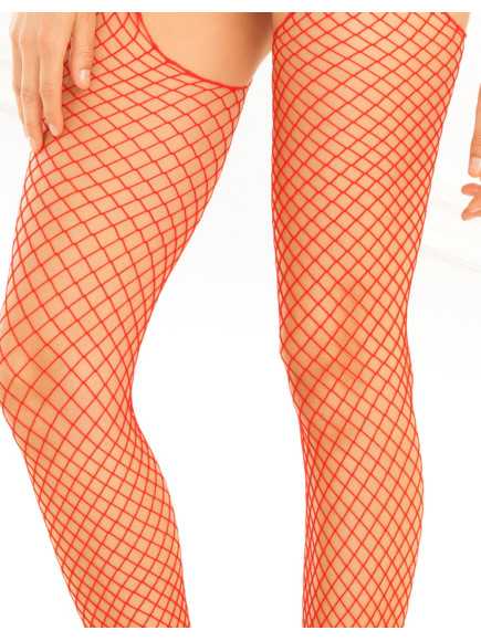 Bodystocking rouge filet ouvert devant et derrière - REN7002-RED