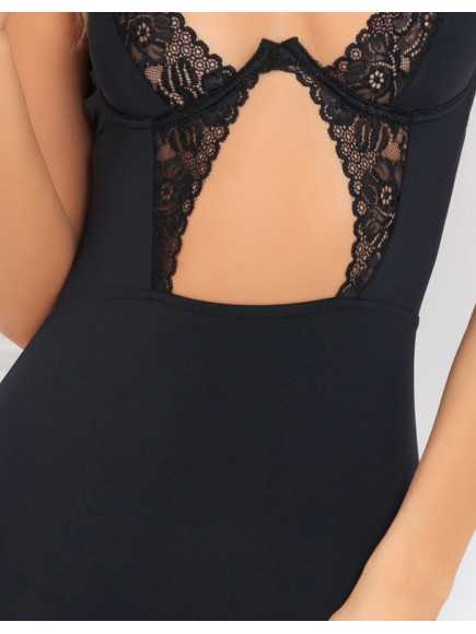 Nuisette noire jarretelles et armatures opaque - REN512171-BLK