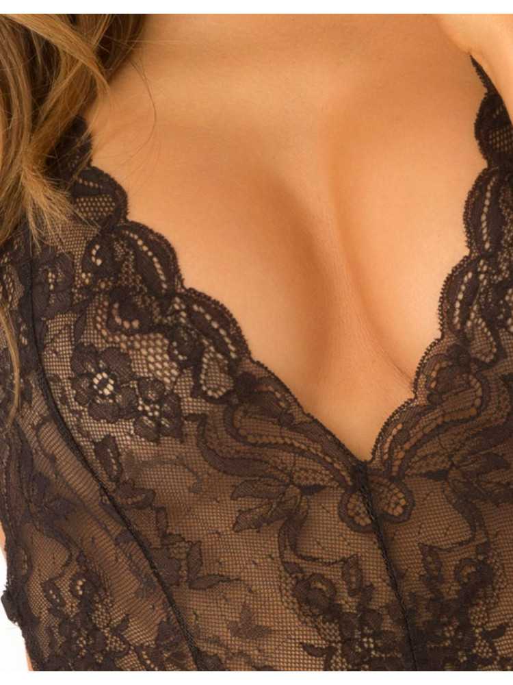 Body string noir échancré en dentelle - REN502138-BLK