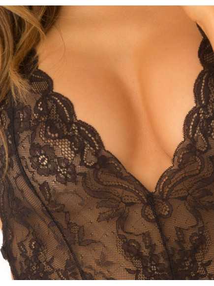 Body string noir échancré en dentelle - REN502138-BLK