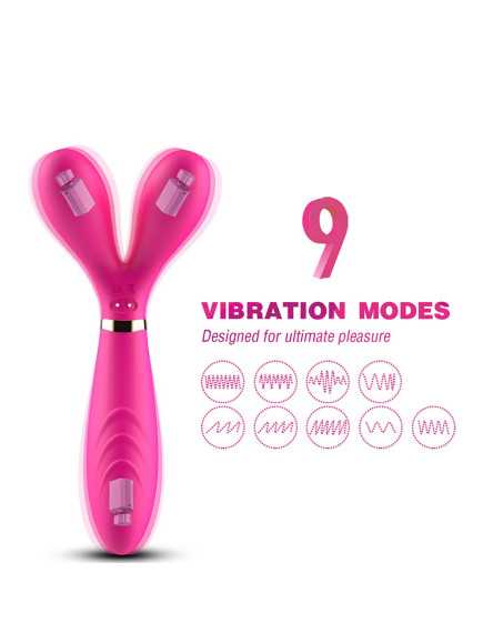 Vibromasseur Wand  rose en forme de Y avec 3 moteurs - USK-W04PNK
