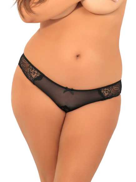 Culotte noire grande taille ajourée sur les fesses - REN1153XBLK