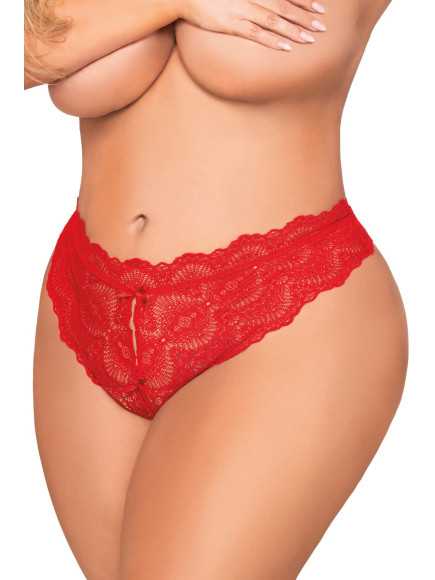 Tanga rouge  grande taille, ouvert à l'entrejambe - DG1468XRED