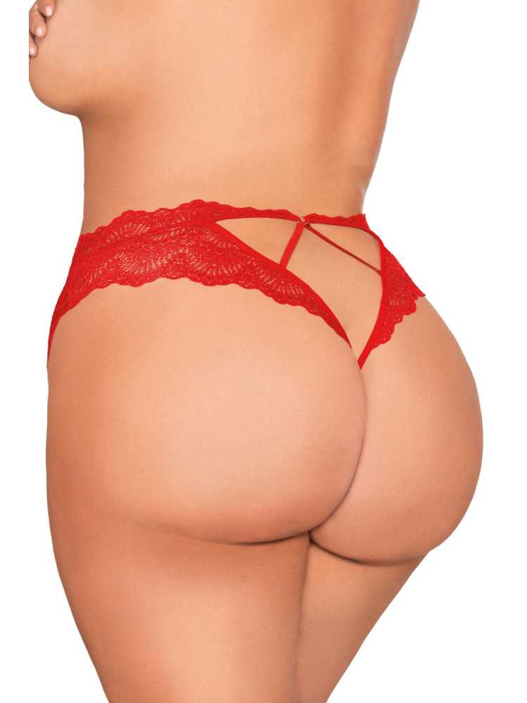 Tanga rouge  grande taille, ouvert à l'entrejambe - DG1468XRED