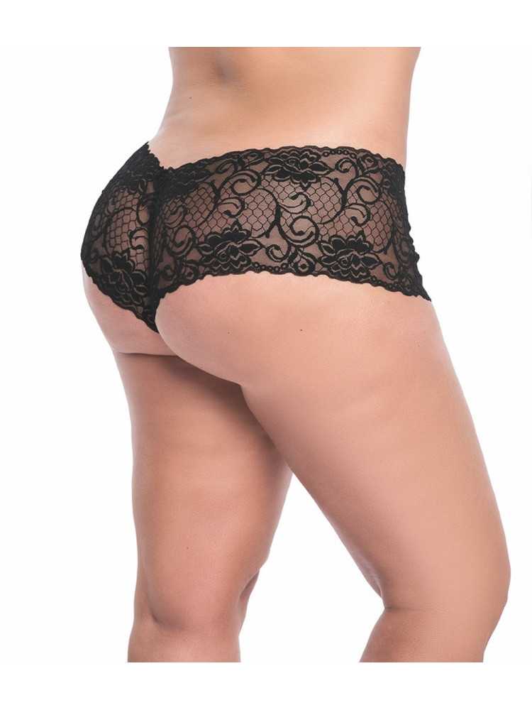 Shorty grande taille noire en dentelle - MAL90XBLK