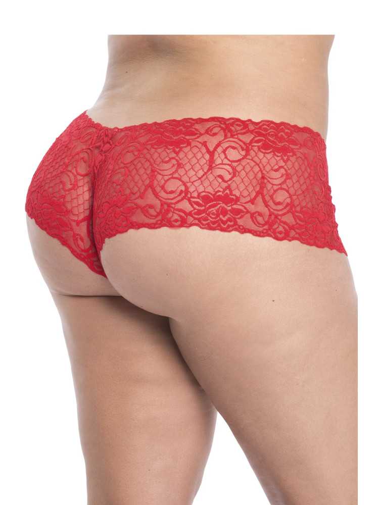 Shorty en dentelle rouge grande taille - MAL90XRED