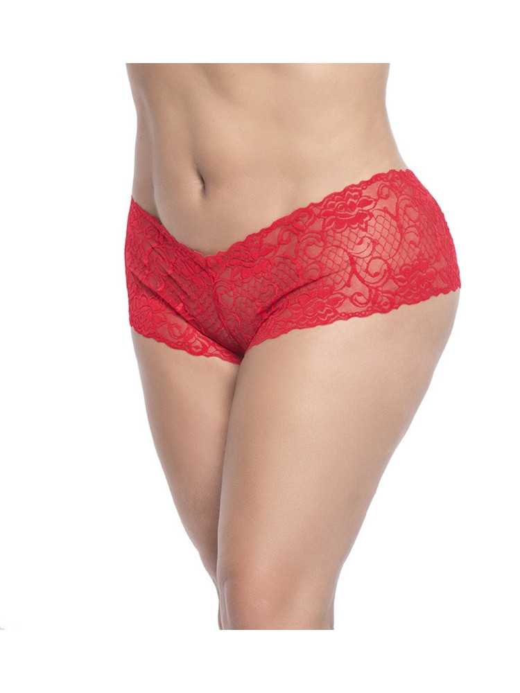 Shorty en dentelle rouge grande taille - MAL90XRED