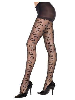 Collant noir fashion fantaisie avec petits coeurs - MH7278BLK