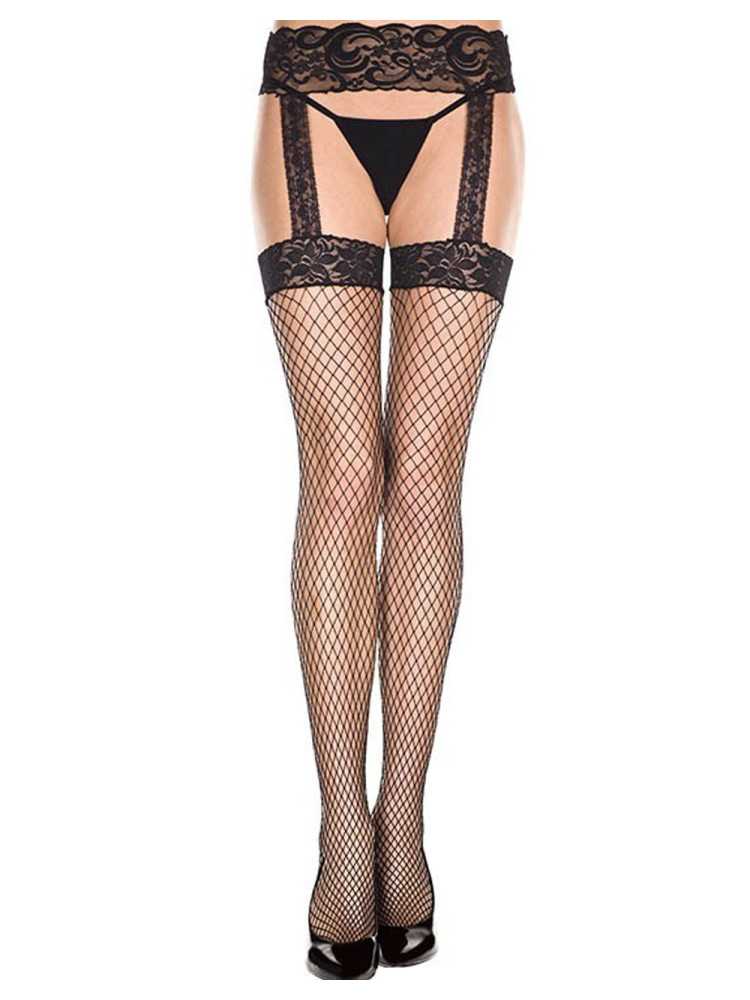 Collant noir résille effet bas porte-jarretelles - MH7996BLK