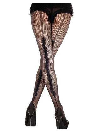 Collant noir résille sexy avec fioritures arrière - MH90002BLK