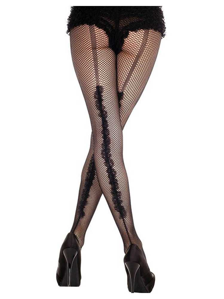 Collant noir résille sexy avec fioritures arrière - MH90002BLK