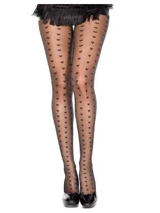 Collant fantaisie noir décoration multiples petits cœurs - MH7162BLK