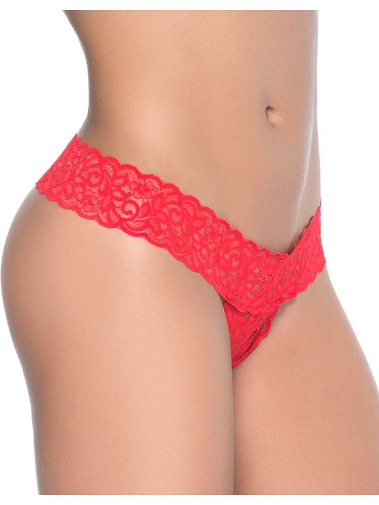String ouvert brésilien rouge en dentelle - MAL99RED