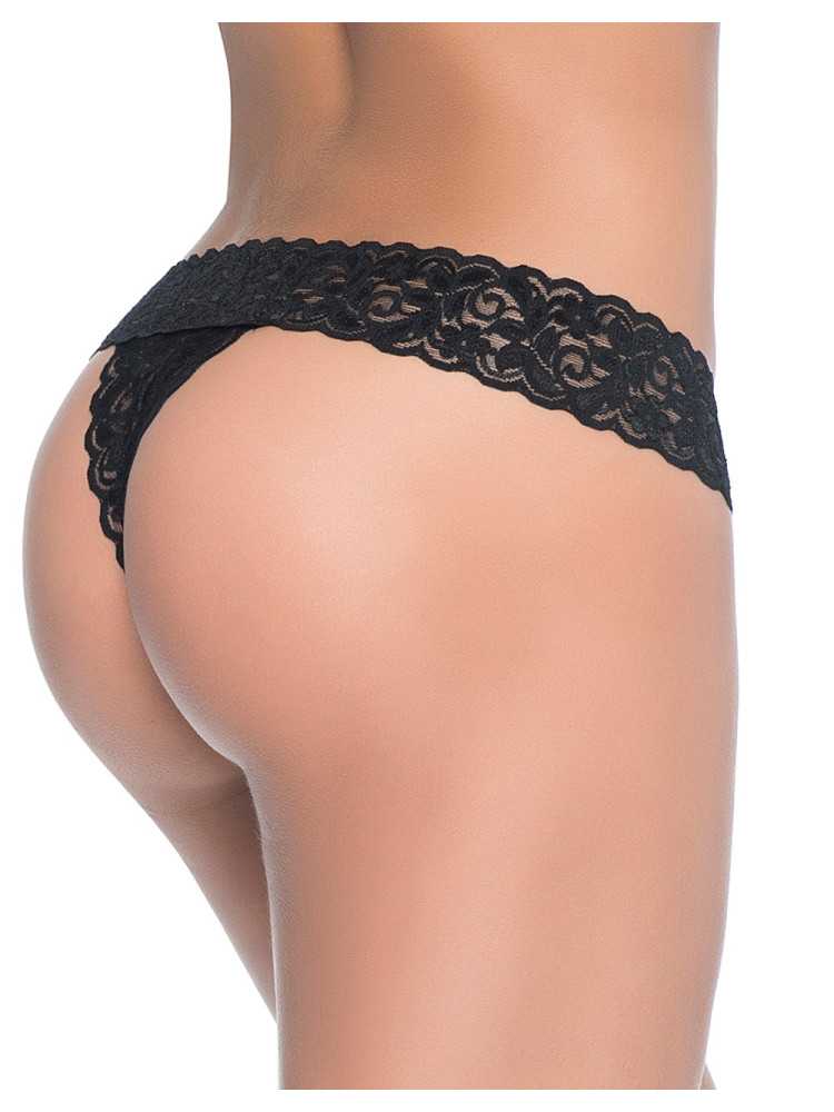 String ouvert brésilien noir en dentelle - MAL99BLK