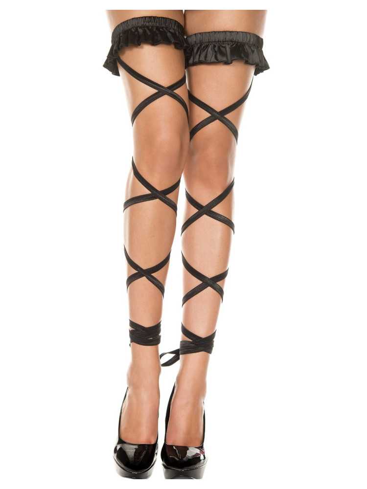 Bas sans pied noirs lanières et jarretières à volant - MH34001BLK