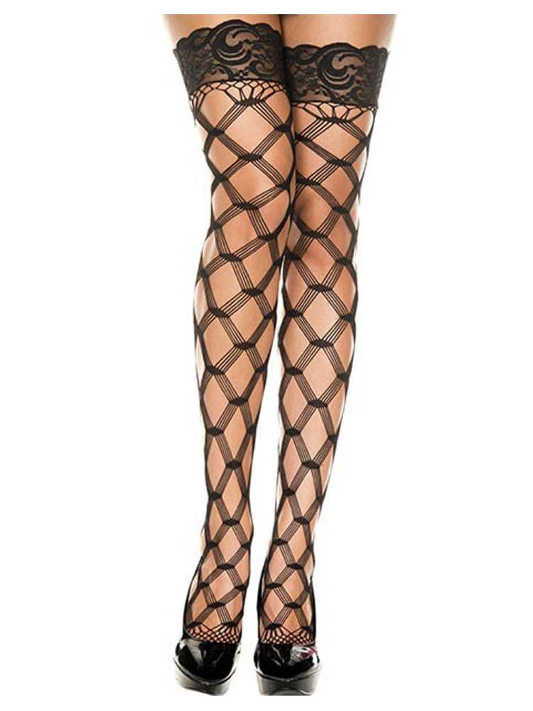 Bas autofixants filet fils noirs en losange - MH45437BLK