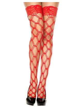 Bas autofixants filet fils rouges en losange - MH45437RED