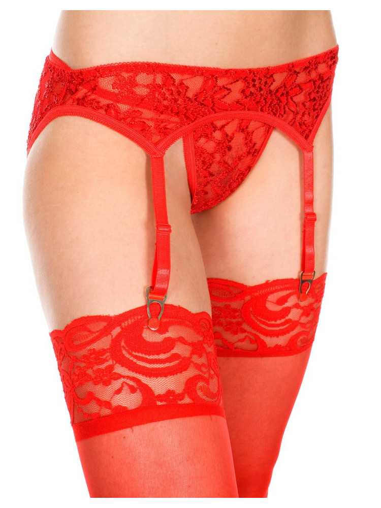 Porte-jarretelles rouge avec string dentelle florale - MH7707RED