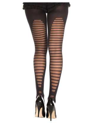 Collant semi opaque noir avec arrière fantaisie de lignes horizontales - MH7300BLK