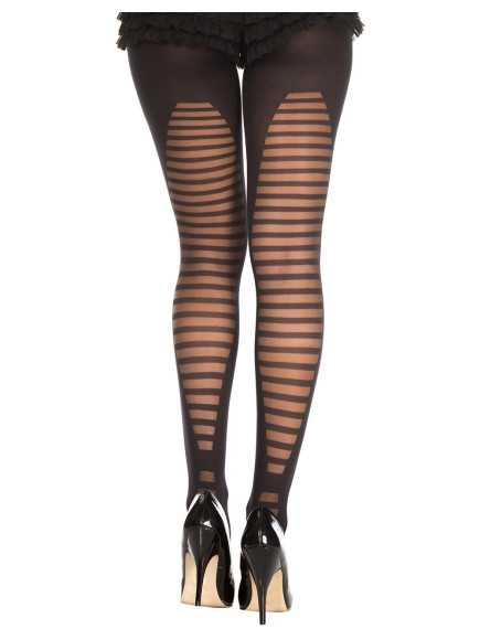 Collant semi opaque noir avec arrière fantaisie de lignes horizontales - MH7300BLK