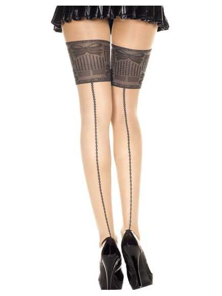 Collant chair sexy effet bas jarretières noires et coutures - MH7355BBL