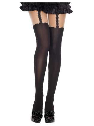 Collant fantaisie effet bas opaque avec jarretelles - MH7298BLK