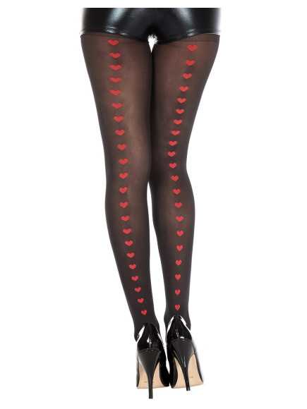 Collant semi opaque noir avec coeurs rouges - MH7125BRD