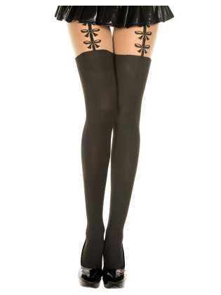 Collant semi opaque effet bas jarretelles et petits noeuds - MH7118BBE