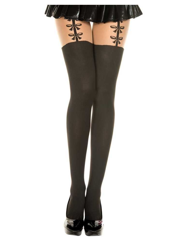Collant semi opaque effet bas jarretelles et petits noeuds - MH7118BBE