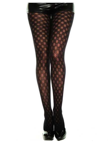 Collant semi opaque noir imprimé petits losanges - MH7091BLK