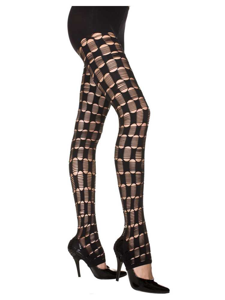 Legging noir sexy filet à motifs - MH35245BLK