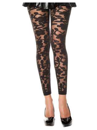 Legging noir fin transparent motif fleuri - MH35344BLK