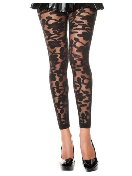 Legging noir fin transparent motif fleuri - MH35344BLK