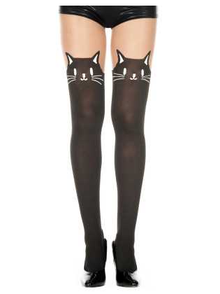 Collant semi opaque avec tête de chat fantaisie - MH7141BBE