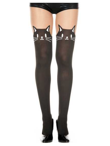 Collant semi opaque avec tête de chat fantaisie - MH7141BBE