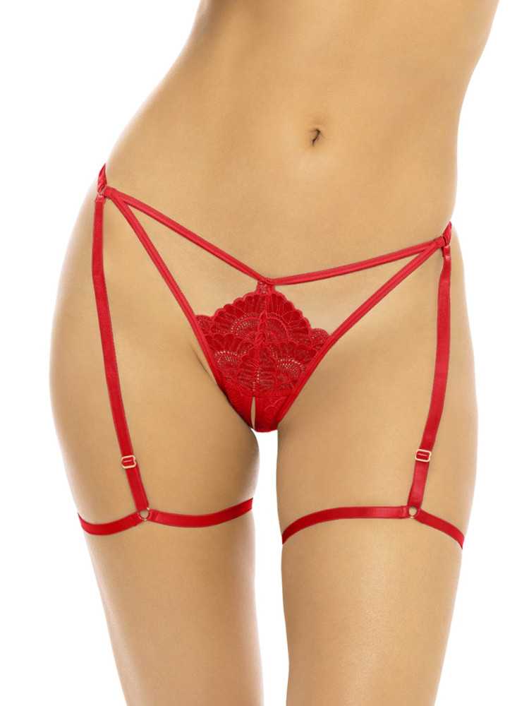 String ouvert rouge avec porte jarretelles réglables - REN1170-RED