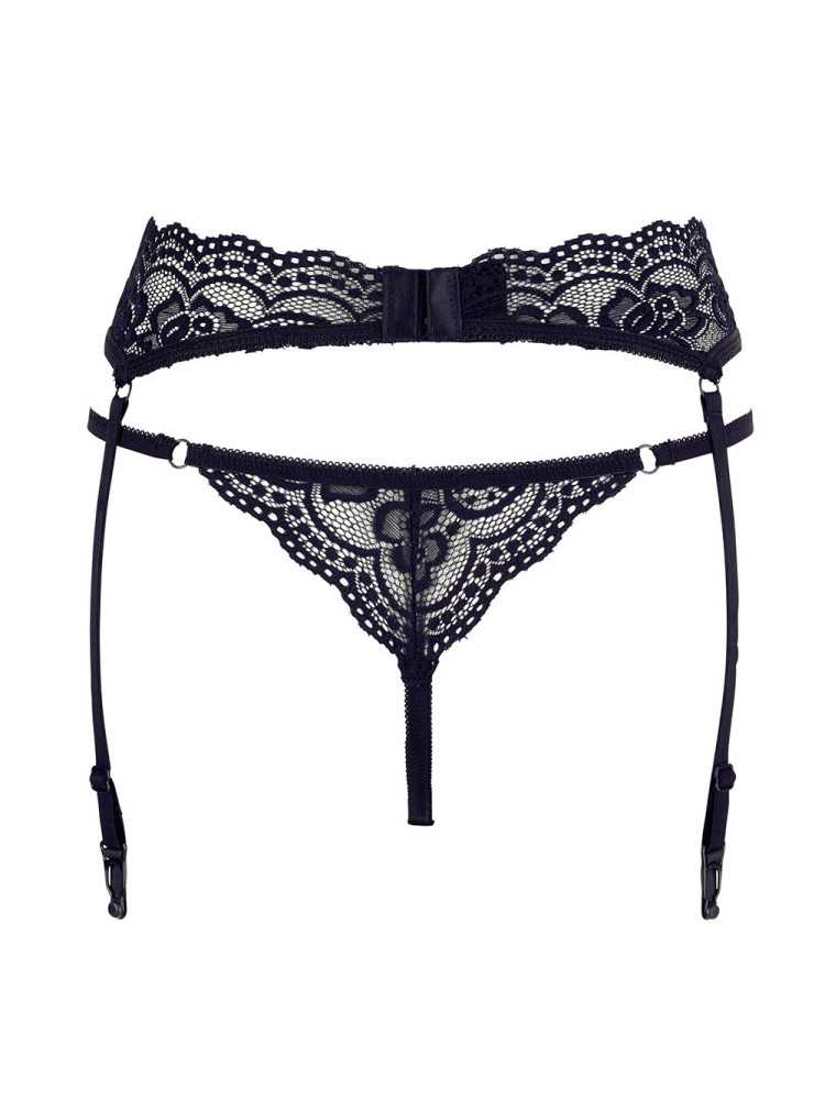 Porte-jarretelles en dentelle noire et string assorti - R232187410