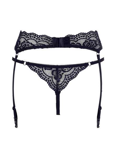 Porte-jarretelles en dentelle noire et string assorti - R232187410
