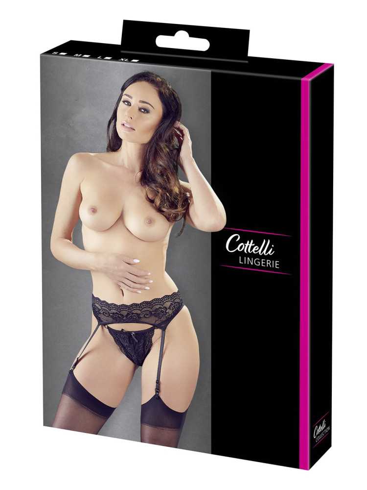 Porte-jarretelles en dentelle noire et string assorti - R232187410