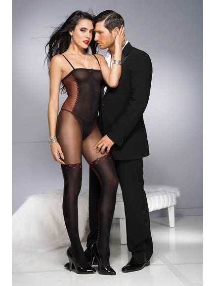 Combinaison fines bretelles, dessin bas et body  - ML1028BKR