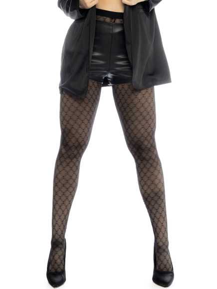 Collant résille noire transparent imprimé - MAL1111BLK