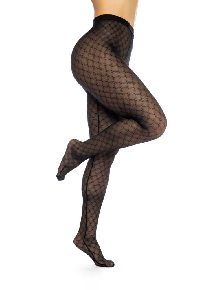 Collant résille noire transparent imprimé - MAL1111BLK