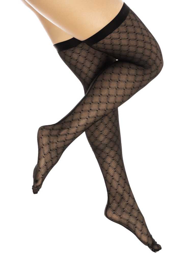 Bas résille noire transparent imprimé - MAL1112BLK