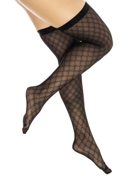 Bas résille noire transparent imprimé - MAL1112BLK