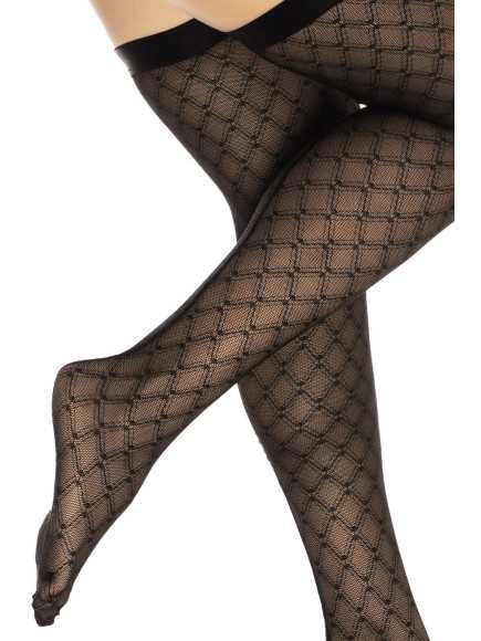 Bas résille noire transparent imprimé - MAL1112BLK